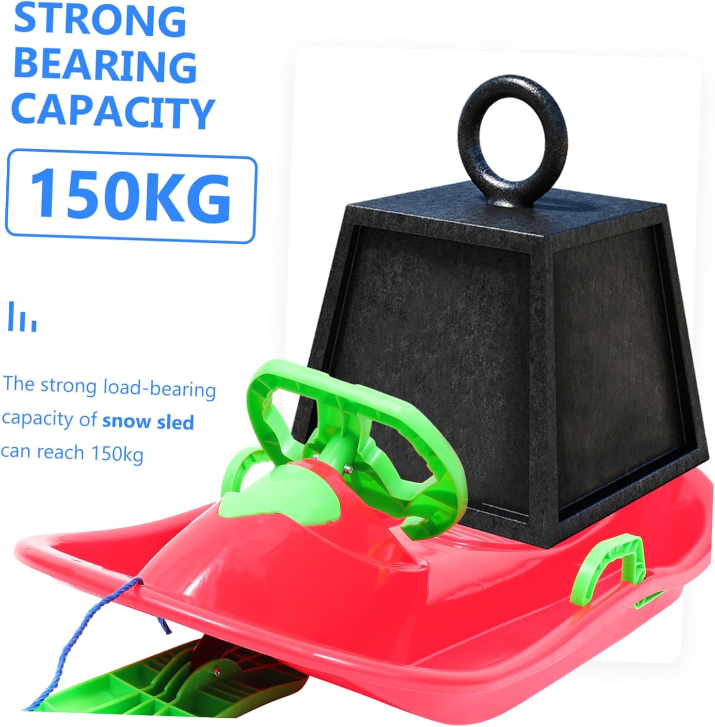 Snowboard Extra Thick Ski Board with Steering Wheel Brakes Ideal Snow Sled for Boys and Girls and Adults - Image 2